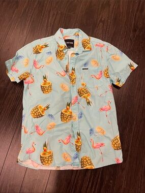 Zoo York Men’s Tropical Pineapple & Flamingo Button-Up Shirt - Light Blue
